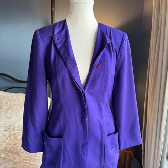 1980s Vintage 100% Silk Royal Purple Silk Skirt Suit Set - Picture 9 of 16